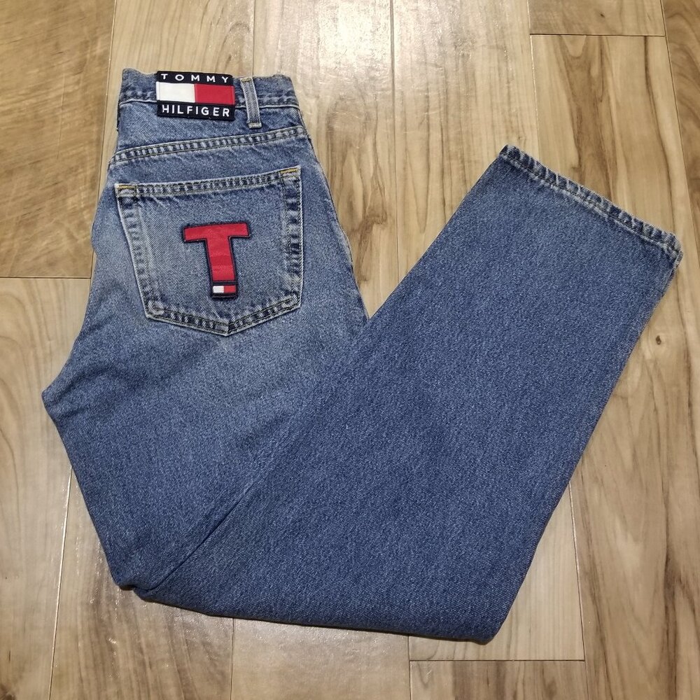 Vintage Tommy Hilfiger T Freedom Blue Jeans 30 Mens Flag Logo y2k USA Made 29x31